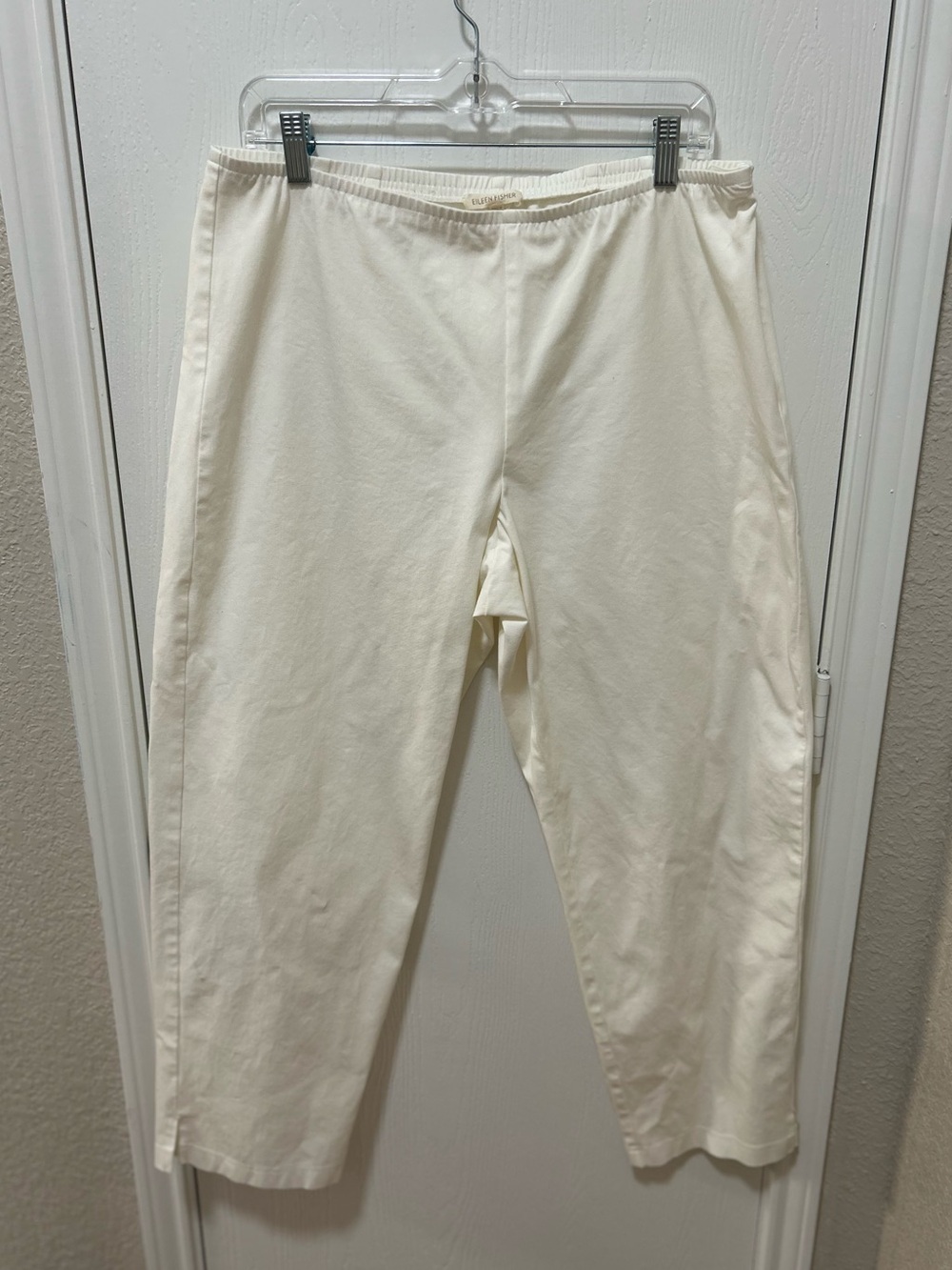 Eileen Fisher White Stretch elastic Waistband Side Zip Pull On Pants Size Large